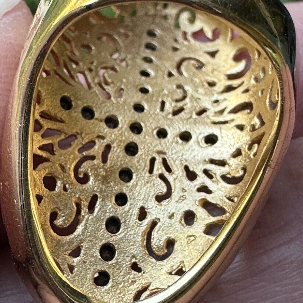 VTG Bellezza‎ Statement Ring Sz 5 Black Spinel Cross Yellow Gold Plated Filigree - Picture 6 of 12